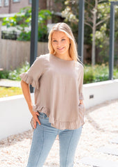 WILLOW LINEN TOP - TAUPE