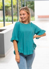 WILLOW LINEN TOP - TURQUOISE