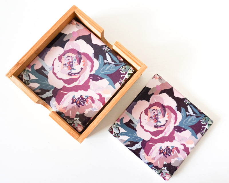 CERAMIC COASTERS - FRILLY FLOWERS